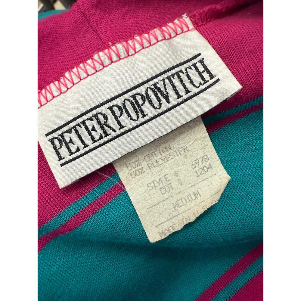 Vtg Peter Popovitch women M Striped Pink Green Button V Neck Slouchy cardigan - Picture 4 of 4